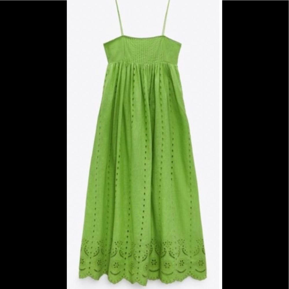 Zara Bright Lime Eyelet Smocked Maxi Dress